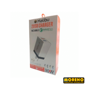 CARGADOR 220V C/CABLE C-30W +2 USB MALIBU CR333