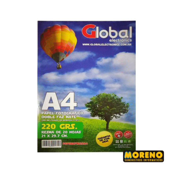 PAPEL GLOSSY FOTO A4 220G X 20H.DOBLE FAZ GLOBAL