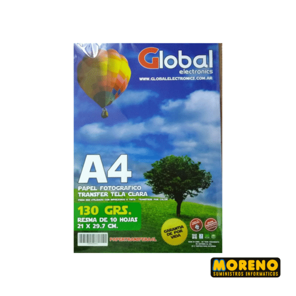 PAPEL TRANFER  TELAS CLARO 130G X 10H.GLOBAL   A4