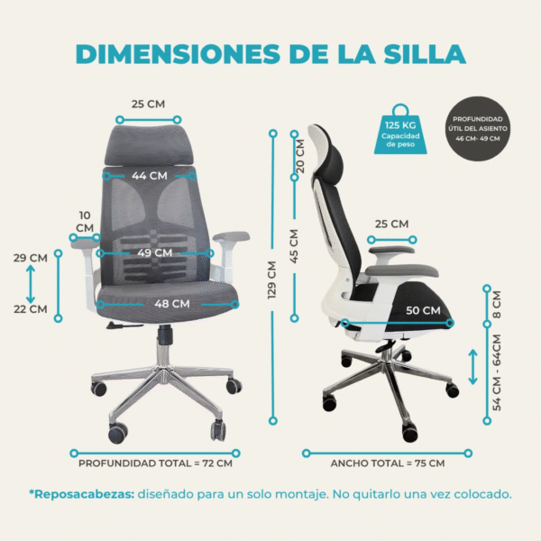 SILLON GERENCIAL RESP. GRIS SOPO. 120KG GLOBAL - Imagen 8