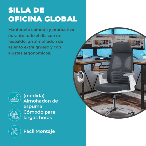 SILLON GERENCIAL RESP. GRIS SOPO. 120KG GLOBAL - Imagen 6