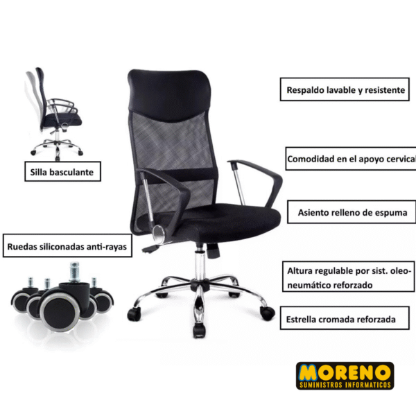 SILLON GERENCIAL RESP. TELA SOPO. 120KG GLOBAL - Imagen 3