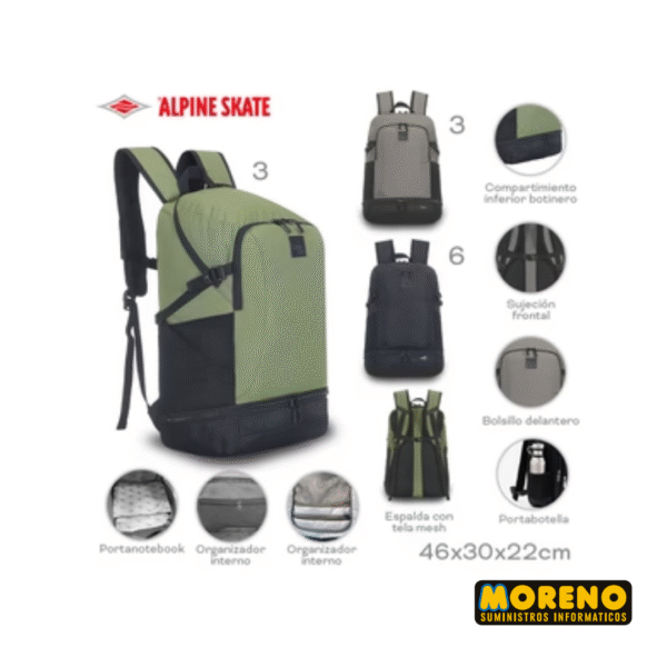 MOCHILA P/NOTEBOOK ALPINE SKATE 16236 VERDE - Imagen 2